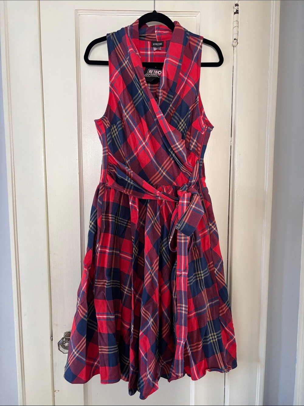Retrolicious Red & Navy Plaid Wrap Dress